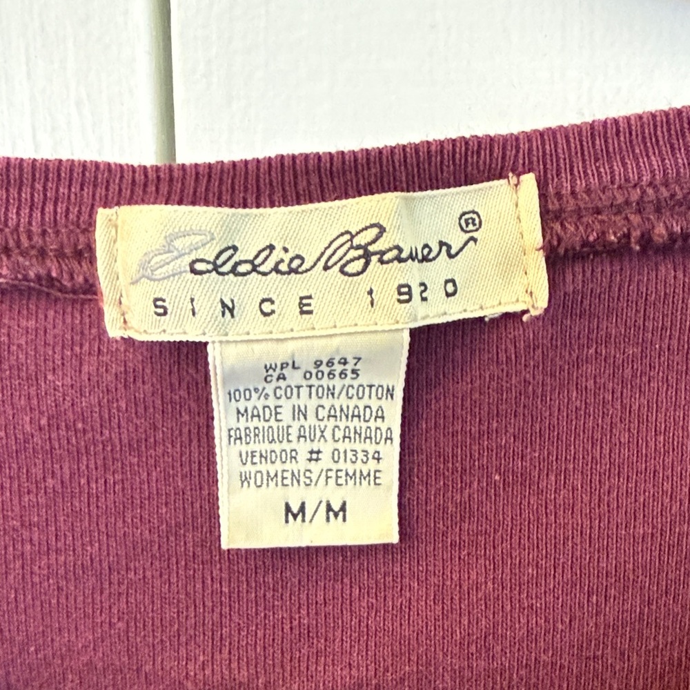 Eddie Bauer Deep Burgundy V-Neck Long Sleeve Top size Medium - Picture 3 of 13